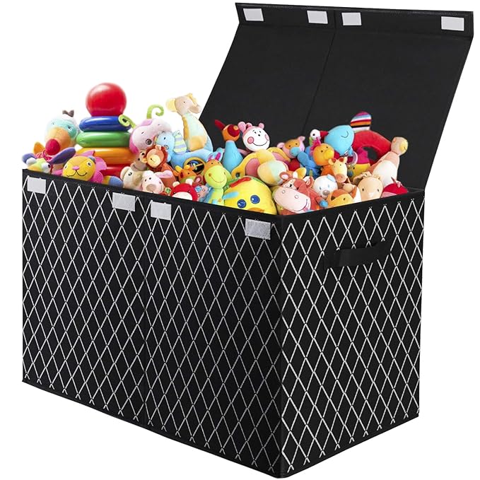 Toy Chest Box Storage Bins for Boys Girls, Kids Large Collapsible Sturdy Container Organizer with Fabric Flip-Top Lid & Handl