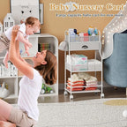 Baby Diaper Caddy Cart Organizer -3 Tier, Bedside Nursery Essentials Organizer & Storage Holder for Newborn Baby Stuff, 2+1 D