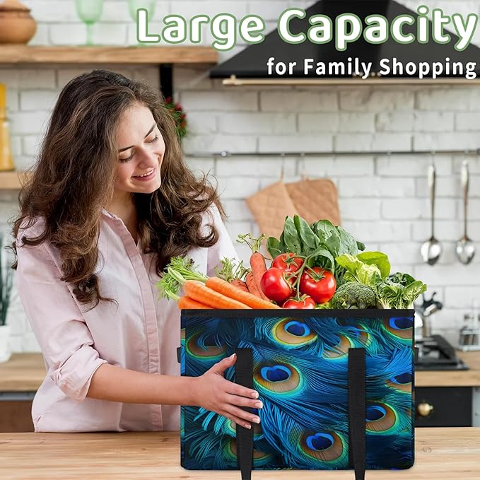 Reusable Grocery Bags Heavy Duty Shopping Bags Foldable Large Tote Bags with Long Handles & Hard Bottom