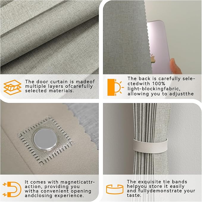 Jilron Accordion Door Curtain Set - 100% Blackout, with Curtain Rod Included, for Bedroom Privacy Protection (Grey-43 W x 78"