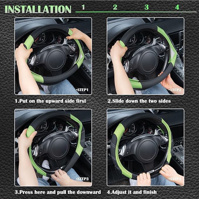 CAR PASS Line Rider Microfiber Leather Sporty Steering Wheel Cover Universal Fits for 95% Truck,SUV,Cars 14.5-15inch, Anti-Sl