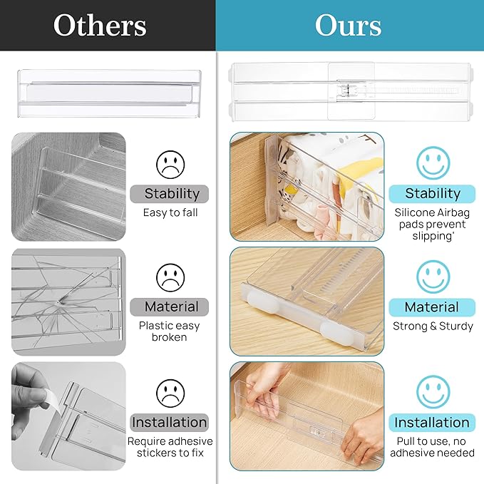 Vtopmart 12 Pack Drawer Dividers for Clothes, 4" High 10.2"-16.5" Adjustable Expandable Dresser Drawer Organizer, Clear Plast