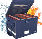 ENGPOW File Box with Lock, Fireproof Document Box with Zipper＆Pockets, Collapsible File Organizer Filing Storage Cabinet with