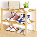 Smiry Shoe Rack, 2 Tier Small Bamboo Shoe Organizer, Stackable Free Standing Wooden Shoe Storage Shelf for Closet, Entryway, 