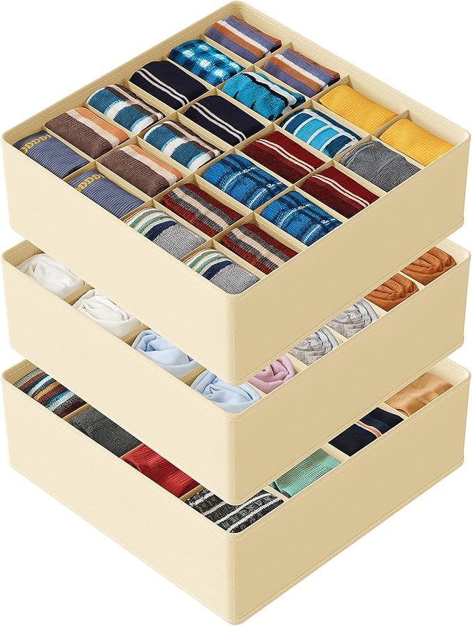 SpaceAid Sock Drawer Organizer Divider 3 Pack, 64 Cell Dresser Closet Nursery Underwear Organizers Storage Bins for Organizin
