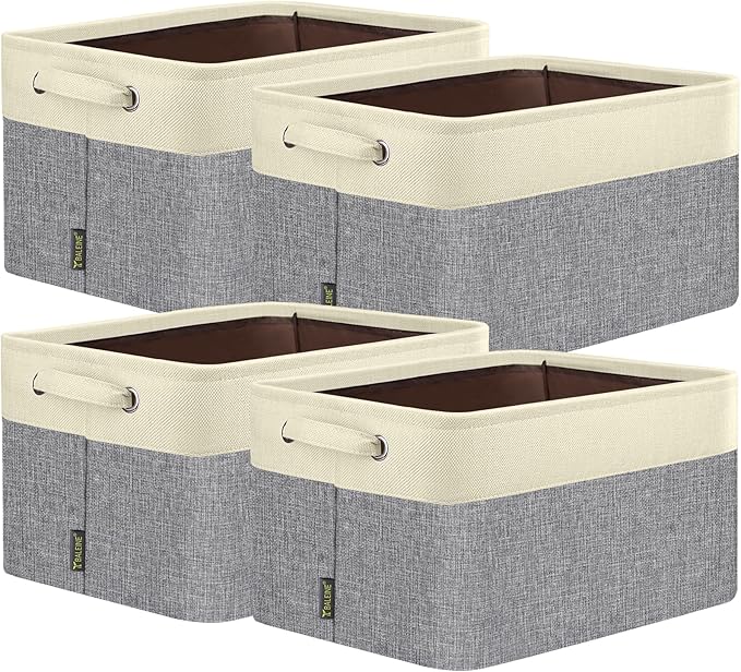 BALEINE 4 Pack Fabric Closet Storage Bins for Shelves, Linen Closet Organizers and Storage, Decorative Baskets for Organizing
