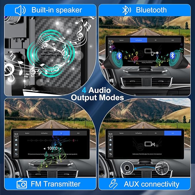 Carplay Screen for Car,10.26" HD Car Stereo for Apple Carplay & Android Auto -with Rotatable 4K Dash Cam & HD Backup Camera, 