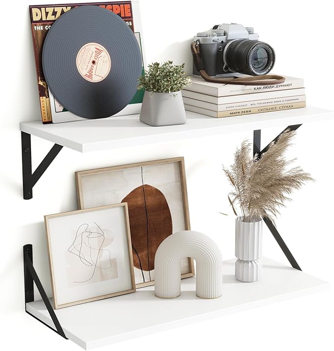 Floating Shelves for Wall Decor,24" Wx8 D Wall Mount Floating Bookshelf Set of 2,Hanging Storage Shelf with Sturdy Metal Brac