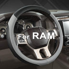 West Llama Customized Auto Car Steering Wheel Cover for Dodge RAM 1500 2500 3500, 15.5-16 inch(Black+Gray Line-Large Size)