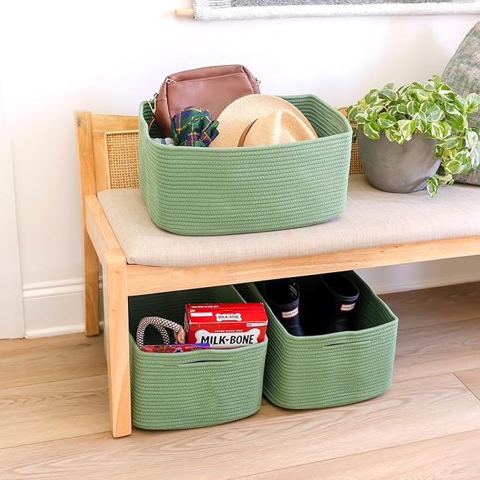 NaturalCozy Storage Baskets 16.8”x13”x7.6” Cotton Rope Woven Baskets for Organizing 3-Pack | Toy Storage Bins | Basket for Sh