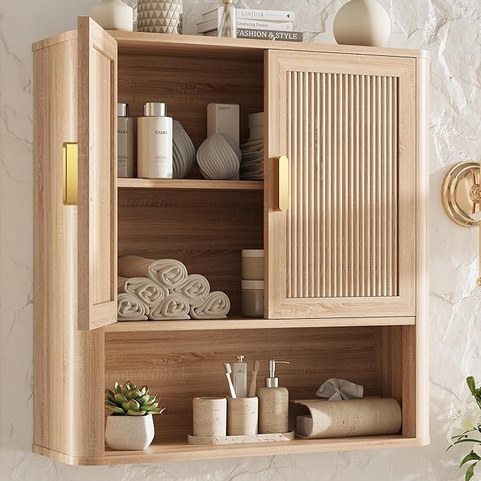 INNOD Bathroom Wall Storage Cabinet, Medicine Cabinet with Adjustable Wood Shelf & Doors, Over the Toilet Storage Cabinet for