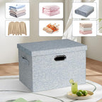 Graciadeco Large 17" 36 Quart Collapsible Stackable Storage Bins with Lids, 3 Packs Blue-Grey Linen Fabric Closet Boxes with 