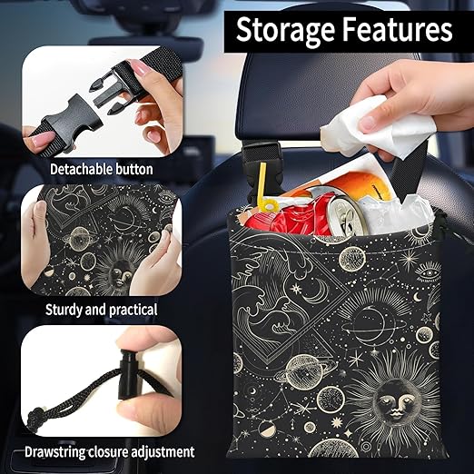 Car Trash Bag Large Hanging Can for Back of Seat, Cute Waterproof Car Garbage Bag for Vehicle, Travelling, Outdoor Luxury Golden Universe