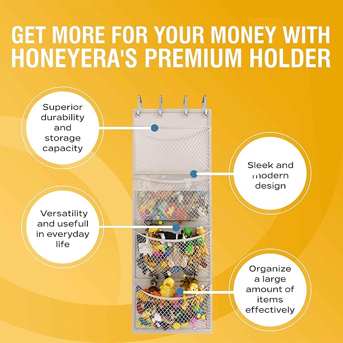 Honeyera The Original Storage for Stuffed Animals, Over Door Organizer for Stuffies, Baby Accessories, Toy Plush, Breathable 