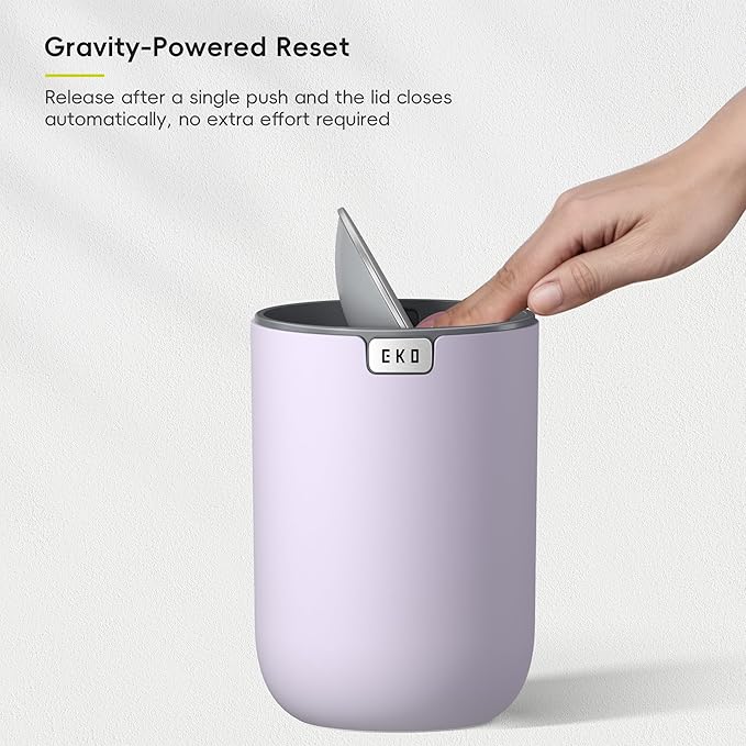 EKO Fandy 0.58 Gal/2.2L Mini Trash Can with Lid, Swing-Top Desktop Trash Can for Bathroom, Countertop, Vanity, Desk or Office, Small Garbage Bin (Lavender)