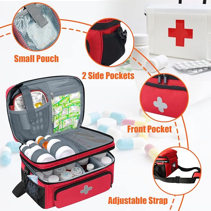 GDNasist Medicine Storage Bag, Pill Bottle Organizer for Emergency, Medicine Box Empty with Small Portable Pouch, First Aid B