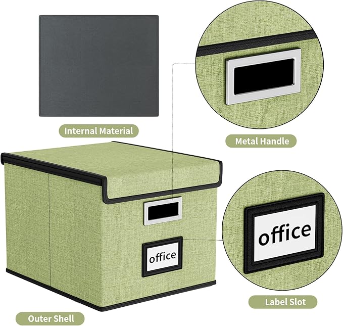 Huolewa File Organizer Box with Lid, Collapsible File Folder Organizer for Office Document Storage, Filing Box with Plastic S