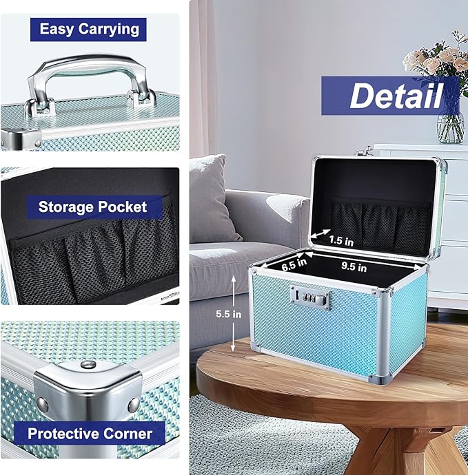 Adazzo Lockable Medicine Storage Box - Turquoise Cabinet Med Lock Organizer, 10 x 7 x 9 Inches Safe Med Case with Lock for Ho