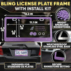 Purple Car Accessories Set, 27 Pieces – Bling Car Accessories for Women, Steering Wheel Cover, Rearview Mirror, Air Vent, Dashboard and Console Rhinestone Decor - Universal Fit Interior Styling Kit