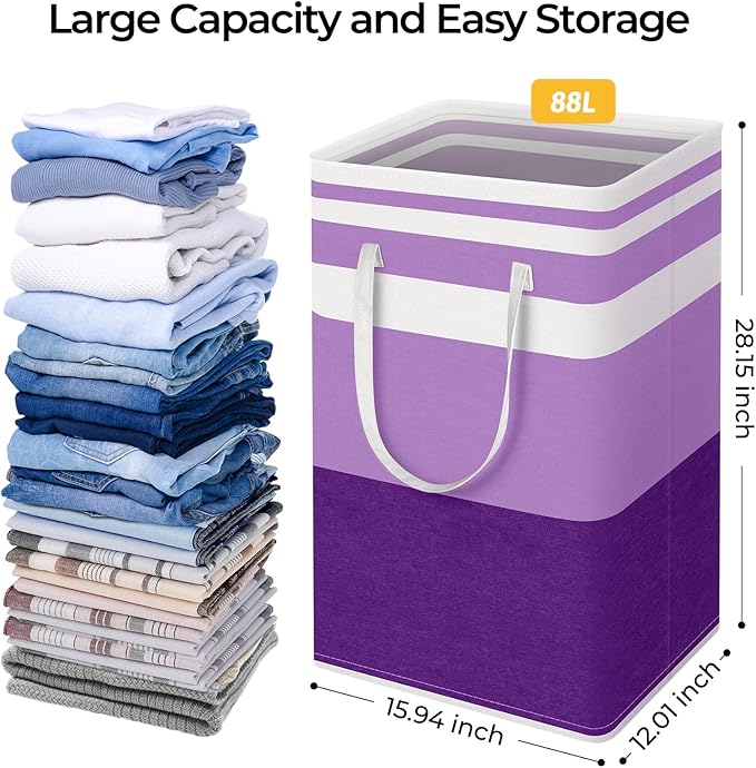 HomeHacks 2 Pack Large Laundry Baskets, Waterproof, Freestanding Laundry Hampers, Collapsible Clothes Hamper with Reinforced 