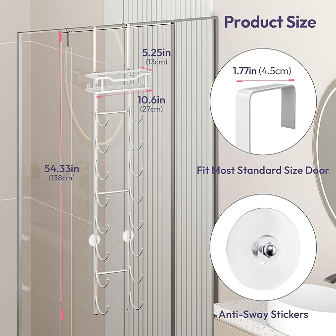SWTYMIKI Over The Door Towel Rack - 9 Tier Towel Racks for Bathroom Wall Mounted, Towel Holder with Shelf, Hanging Rolled Tow