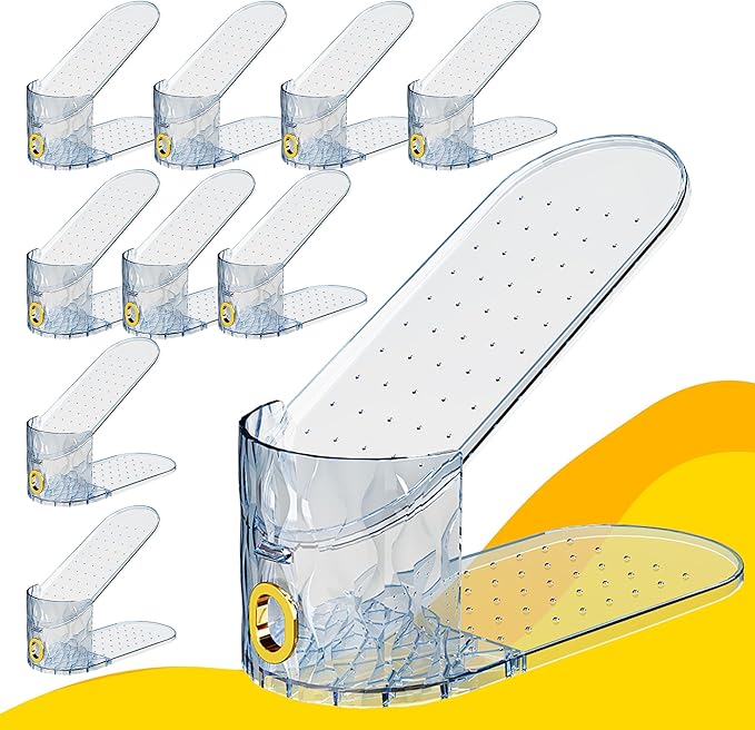 Shoe Slots Organizer, Adjustable 10 Pack Shoe Stacker for Closet Storage, Clear Double Layer Space Saver, Durable and Stackab