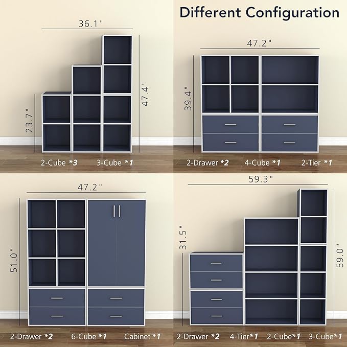 Homes: Inside + Out Apexa 3-Tier Cube Storage Organizer Shelves, Stackable Wood Bookcase Fits Cubby Bins for Organization, Do