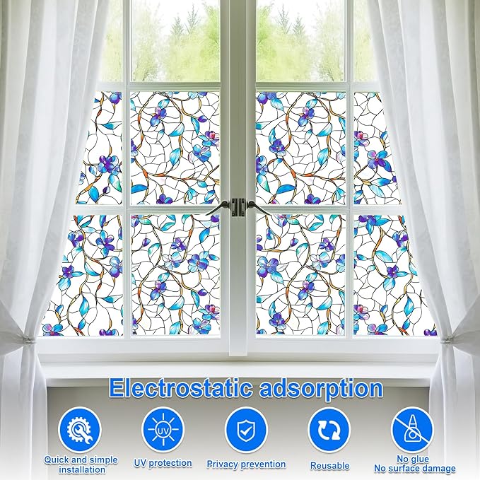 SOMWISE Frosted Glass Window Film, Heat Insulation, UV Block, Anti-Glare, One Way Privacy Tint, Static Cling for Home Bathroom Door, Renter Friendly, Day & Night Privacy