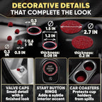 Red Bling Car Accessories Set, 27 Pieces Car Interior Set Including Steering Wheel Cover, Diamond License Plate Frame, Phone Holder, Coasters, Hooks, Great Gift for Women Drivers