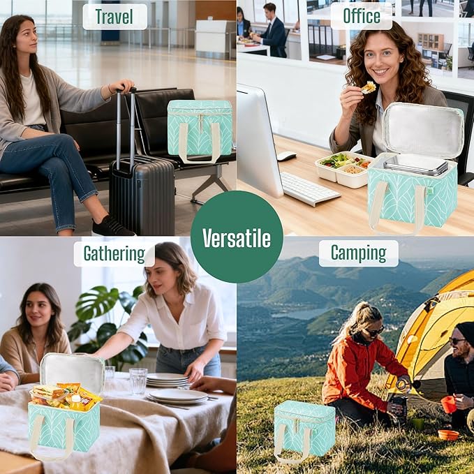 VENO 2 Pack Insulated Lunch Bag Cooler Lunch Box Reusable Grocery Shopping Tote Bag, Durable Handles, Double Zippers, Lid, Collapsible (Evergreen, 2 Pack)