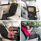 SMART ELF Non-Slip Backing Backseat Car Organizer Kick Mat with Storage Pockets, Large Waterproof Baby Car Seat Protector for Leather and Fabric (Black)