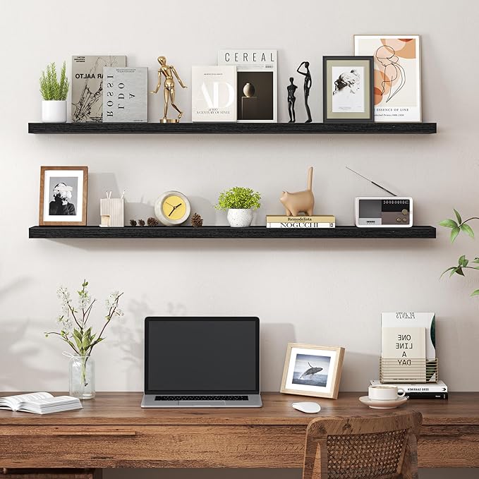 Heimlove 48 Inch Floating Shelves for Wall,Extra Long Wood Shelves Mounted Storage Hanging Shelf Invisible Bracket for Bedroo