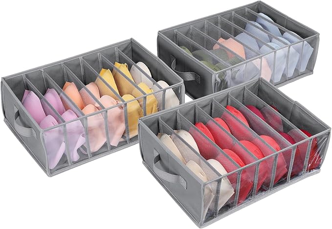 Zilink Upgraded Underwear Drawer Organizer with Support Board, Clear Drawer, 7 Grids Divider, Sock Organizer for Closet, Nurs
