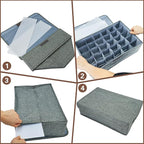 PINGMIC Gray Sock Organizer Divider 3 Pack with Lid - 30 Cell Foldable Closet Storage, Tie Organizer For Men Boxes for Socks,