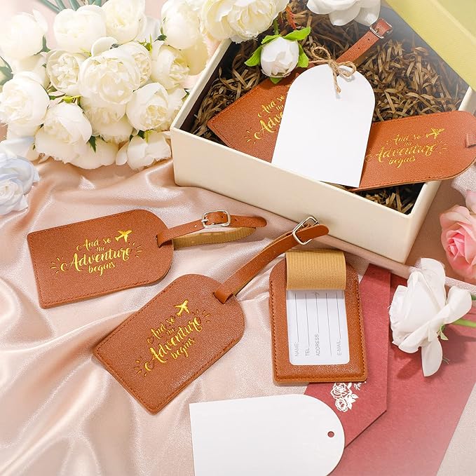 Amylove Bulk Luggage Tags Wedding Favors Adventure Begins Luggage Tags for Guests Travel Tag for Suitcase Bridal Gift 24 Pack