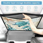 Seaturtle Car Ceiling Cargo Net Pocket Hanging Storage Bag with Zipper 31.5"x21.6" Double-Layer Mesh Car Roof Storage Organizer Long Road Trip Truck SUV Travel Camping