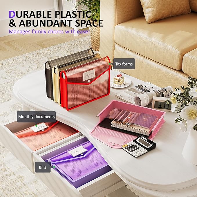 ThinkTex Plastic Expanding File Folder, Transparent envelopes with Snap Closure,No Dividers,Large Capacity,Document Organizer