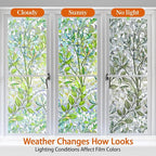 Niviy Window Privacy Film Stained Glass Window Film with Installation Tools, Rainbow Windows Decorative Decals Non-Adhesive Reusable for Home, Bathroom, Glass Door (Leaf Rainbow, 17.5 x 118 in)