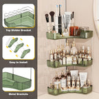 Asayuee 3-Tier Corner Bathroom Counter Organizer with Top Toothbrush Holders,Large Makeup Organizer Countertop with Brush Hol