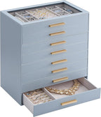 Lolalet Jewelry Box Organizer, 8-Layer Jewelry Organizers and Storage Case with Glass Lid, Ring Earring Bracelet Necklace Hol