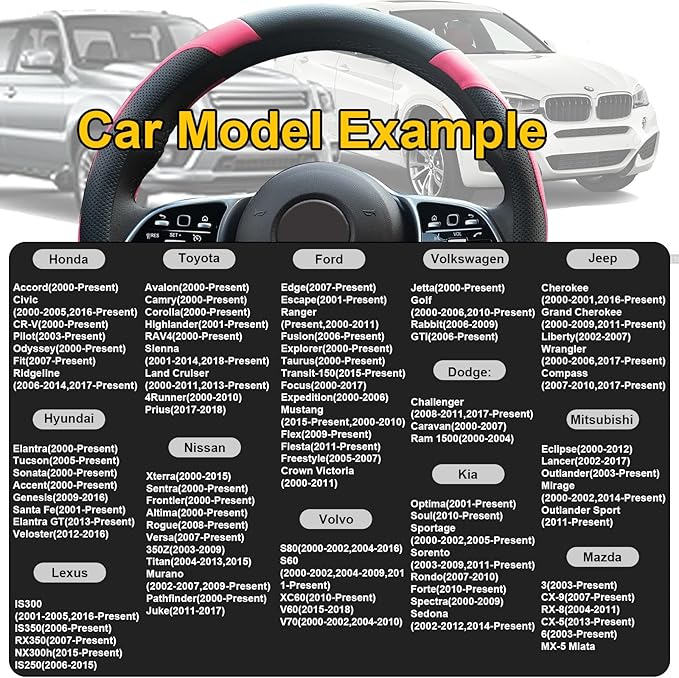 Xizopucy Pink Steering Wheel Cover Microfiber Leather Sporty Car Accessories for Men and Women,Breathable Non-Slip Universal 