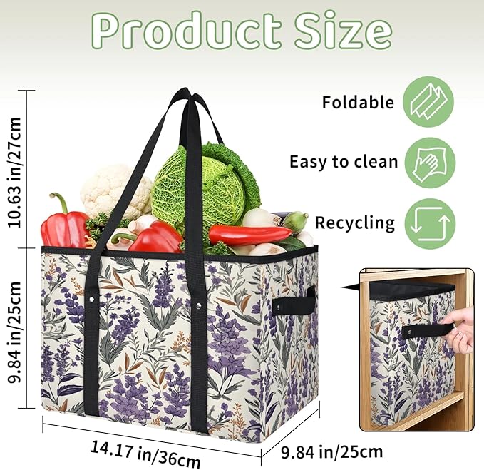 Reusable Grocery Bags Heavy Duty Shopping Bags Foldable Large Tote Bags with Long Handles & Hard Bottom