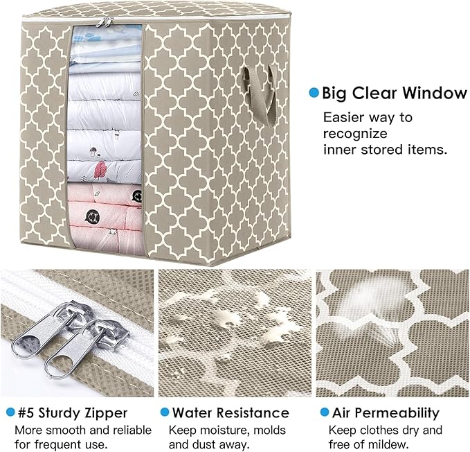 WISELIFE Storage Bags 6 Pack/100L Large Blanket Clothes Organization and Storage Containers for Comforters,Bedding, Foldable 