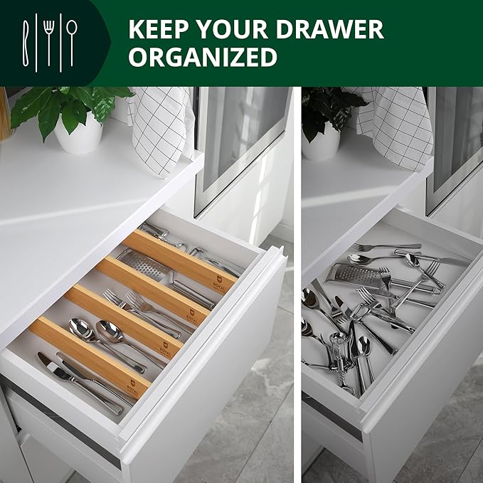 Bamboo Drawer Dividers Organizers, Adjustable Drawer Separator Splitters, 17–22 Inches Expandable Drawer Divider Organizer fo