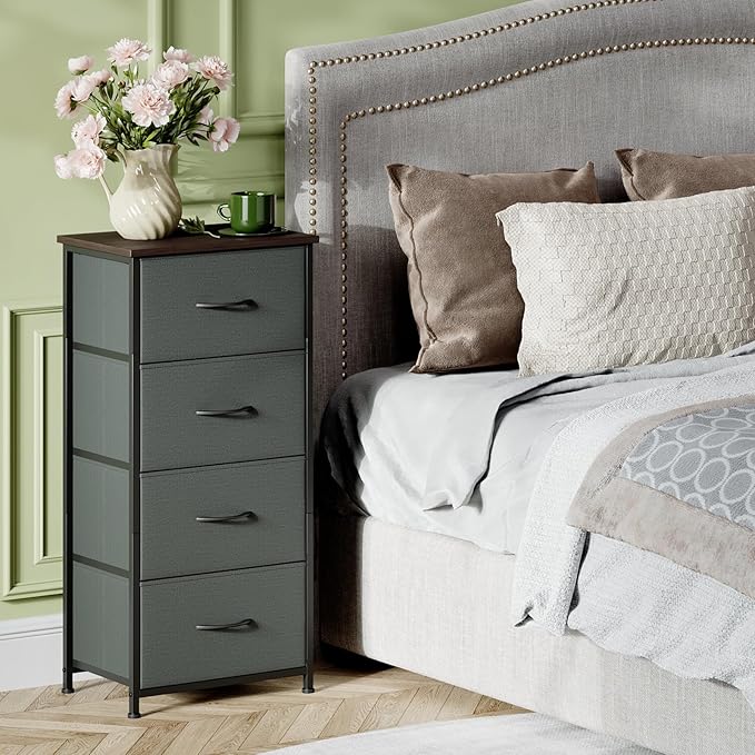 Somdot Dresser for Bedroom with 4 Drawers, Storage Organizer Chest of Drawers with Removable Fabric Bins for Closet Bedside L
