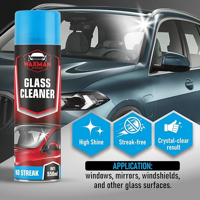 Car Glass Cleaner Foam – Windshield Cleaner & Car Window Cleaner Spray 18.6 oz – Aerosol No-Streak Foam for Crystal Clear Shi