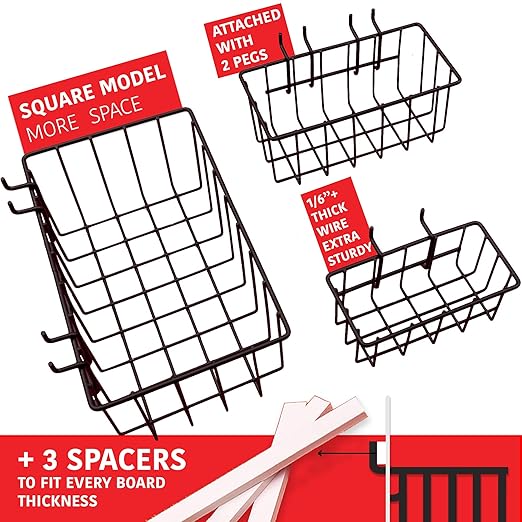 Extra Thick 60pcs Pegboard Accessories Organizer Kit | 1/4 Inch Peg Board Attachments | Peg Board Hook Set and Pegboard Baske