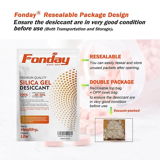 10g x 30 packs Fonday Rechargeable Silica Gel Desiccant Packets Fast Reactivate Desiccant Bags Moisture Indicating Orange to