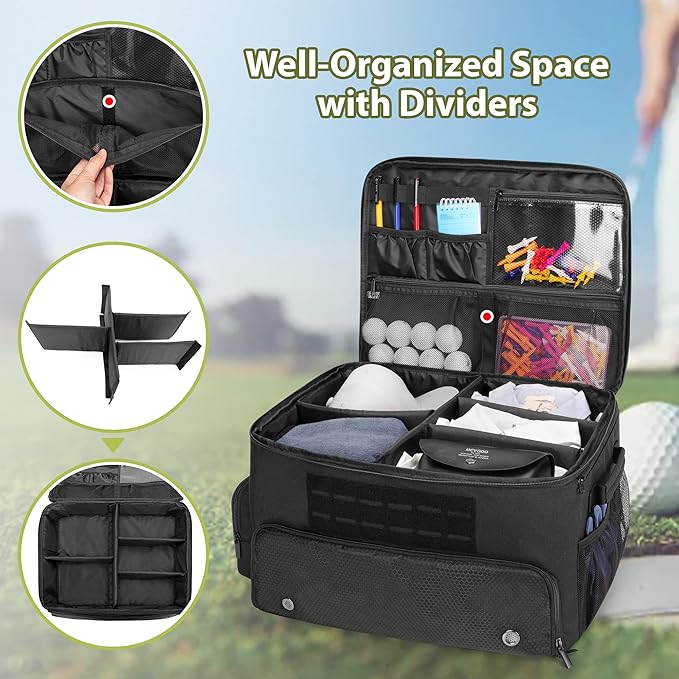 Golf Trunk Organizer Storage with Separate Compartment for 2 Pair Shoes Up to US Mens 16, Golf Car Locker Organizer for