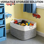 65L Large Blanket Basket,21"x16"x12" Rectangle Storage Bin with Handles,Woven Rope Laundry Basket for Toys, Clothes,Pillows,M